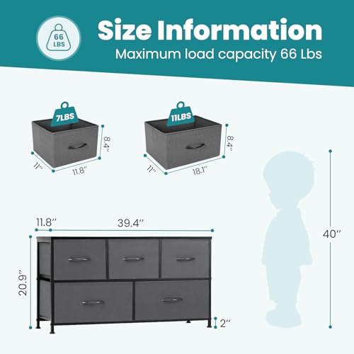 image for OLIXIS Dresser for Bedroom, 5 Storage Drawers, Wide Fabric Closet Ches