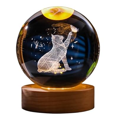 KAZETEC 3D Crystal Ball Night Light, Cat Gifts for Cat Lovers for Women, Nightlight Decolamp, Crystal Cat Figurines Lamp for Bedroom Decor, Ideal Cat Gifts for Cat Lovers2.35inch(60mm)