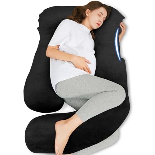 HIPHOP PANDA U-Shaped Pregnancy Pillow for Sleeping – Full Body Maternity Support Pillow with Removable Cover – Comfort for Back, HIPS, Legs, Belly – 57 Inch for Pregnant Women, Black