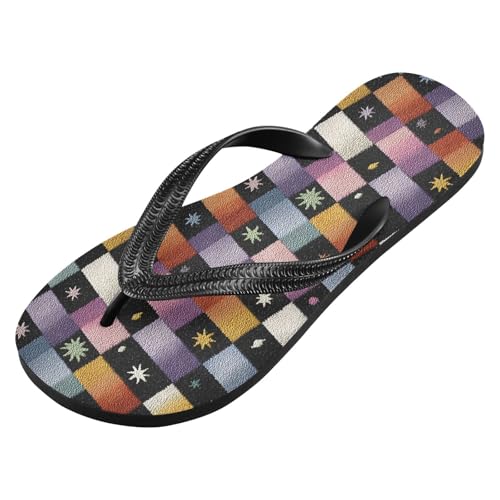 Flip Flop Sandals Stars Plaid Print for Women Men Beach Outdoor XS2