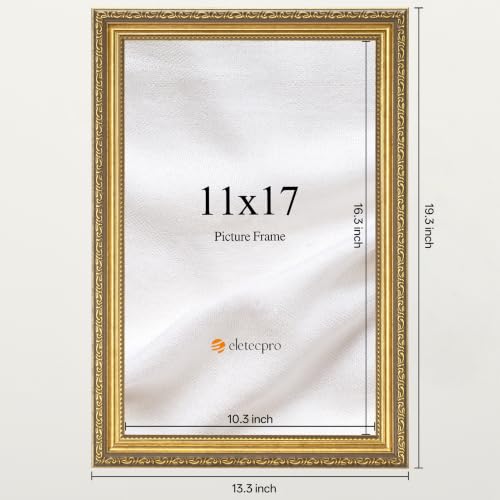 Image of eletecpro 11x17 Picture Frames Set of 2 with Clear Acrylic Cover, Gold | Ornate Vintage Gold Photo Frames Display 11x17 Photo for Home Wall Decor