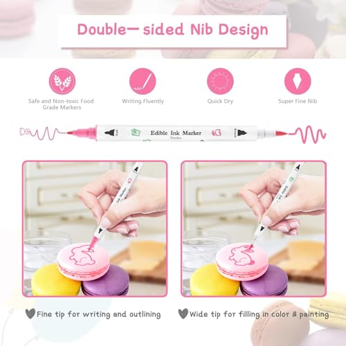 Treedoa Lebensmittelfarbe Stifte Backen,Lebensmittelfarbstift für Ostereier Fondant Farbstifte,12pcs Marker mit Feiner,Lebensmittel,Schreiber für Kekse,Kuchen,Fondant,Desserts,Schreiben Essbarer Stift