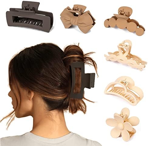 6Pcs Medium Hair Claw Clips for Thick Thin Fine Long Hair, Large Cute Neutral Matte Non Slip Hair Clips Strong Hold for Women Girls(6 Pack)