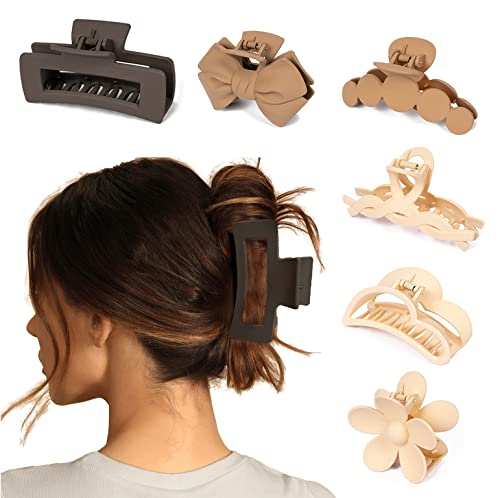 6Pcs Medium Hair Claw Clips For Thick Thin Fine Long Hair, Large Cute Neutral Matte Non Slip Hair Clips Strong Hold For Women Girls(6 Pack) #TOP1