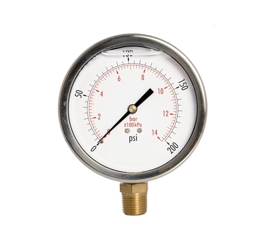 Manomètre de pression d'huile 0-200 PSI boîtier acier inoxydable 1/2 NPT