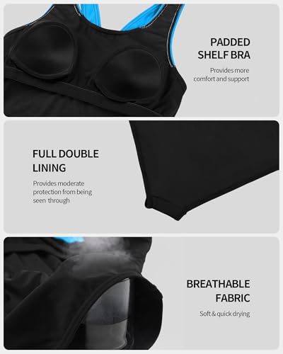 beautyin Swimsuit Women Athletic One Piece Racerback Colorblock Bathing Suit Blue/Black