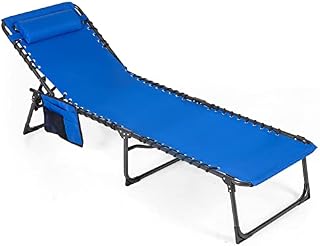 ALPHA CAMP Camping Folding Bed, Foldable Heavy Duty Sturdy Camp Beds, Portable Outdoor Fishing Beds, Oversized Sleeping Cot with Pillow and 5 Position for Adults and Heavy People, Blue
