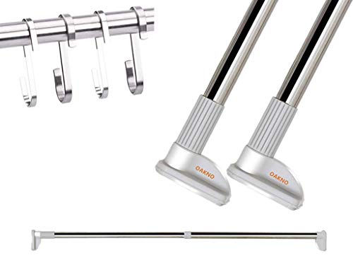 Preisvergleich Produktbild OAKNO ausziehbare Teleskop-Duschvorhangstange, verstellbar, gebürsteter Edelstahl, Kleiderstange, Badezimmerschrank mit 4 Haken, gebürsteter Edelstahl, 50-80cm