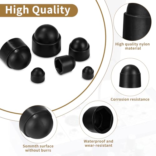 160 Stück Abdeckkappen für Muttern, Kunststoff Dome Mutternschutzkappen, M4 M5 M6 M8 M10 M12 Schraubenkappen Sechskant Schraubenabdeckung, Innensechskant hutmuttern Schwarz