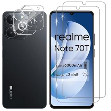 Lutree per Realme Note 70T Vetro Temperato, 2+2 Pezzi Pellicola Protettiva + Pellicola Fotocamera, Durezza 9H Vetro Protettivo, HD Anti-Graffio Senza Bolle Protezione Schermo