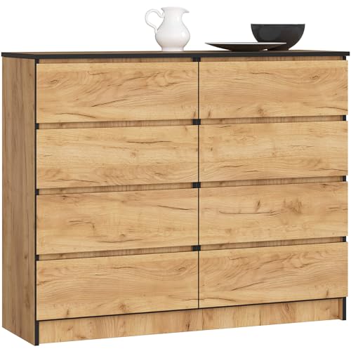AKORD | Kommode | Komodenschrank | Platzsparend | Praktisch | Robust | Rollenführung | ABS-Kante | Laminatplatte | Schlichtes Design | Handwerk Eiche