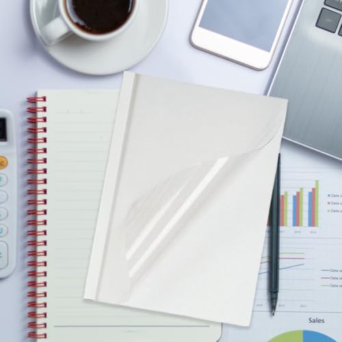 Thermobindemappen A4, Thermo-Bindemappen, Rückenbreite 3Mm, 16-25 Blatt, A4, Weiß, Transparenter PVC, 10 Stück-er Pack