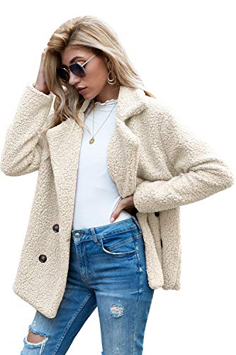 Womens Coats Lapel Fuzzy Fleece Overcoats Fashion Open Front Long Cardigan Faux Fur Warm Winter Outwear Jackets,Offwhite,S