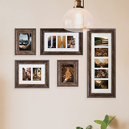 Kenro Bergamo Rustic Brown Wood Effect Picture Photo Frame for Single and Multiple Photographs (7x5 Triple) - Image 4