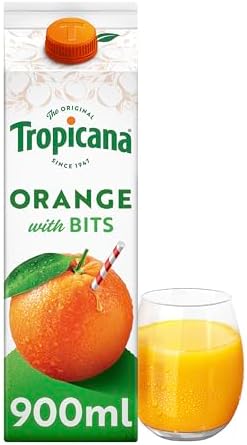 Tropicana Orange Fruit Juice with Bits, 100% Pressed, No Added Sugar, 900ml