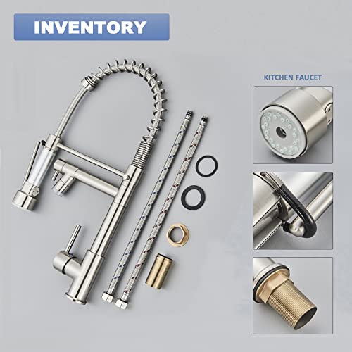 Neierthodore Commerical Kitchen Faucet With Pull Down Sprayer,Stainless Steel Single Handle One Hole Spring Kitchen Faucets With Led Spout,Dual Mode Brushed Nickel #TOP7