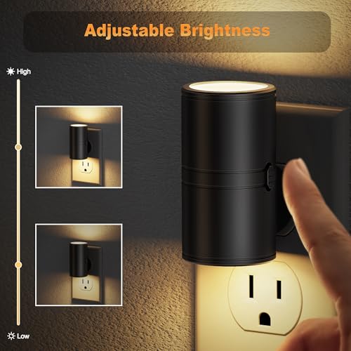 Image of JandCase LED Night Light Plug in, Rotating Night Lights Plug into Wall [4 Pack], Dusk to Dawn Sensor, 2 Level Brightness Adjustable Nightlight, Warm White 3000K, for Bathroom Bedroom Hallway Stairs
