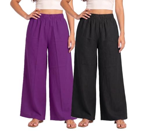 Image of Plaazo Women's Cotton Palazzo | Wide Leg Palazzo for Women | Soft Breathable High Waist Bottom Wear | Comfortable Casual, Office, Travel for Women