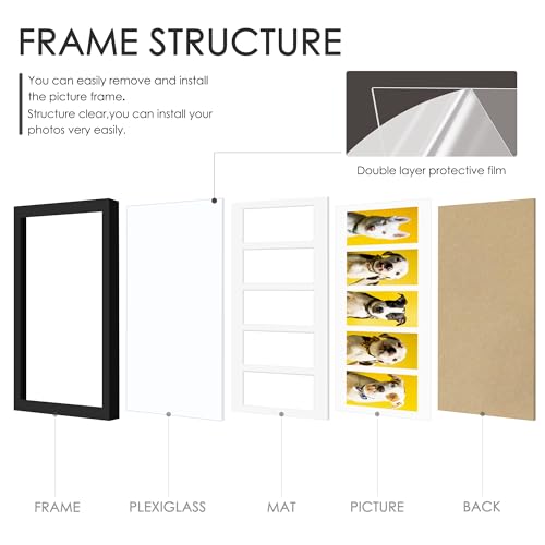 Image of DUENPY 8x24 Collage Picture Frames Display Five 4x6 Picture Collage Wall Decor Wall Hanging or Tabletop Black
