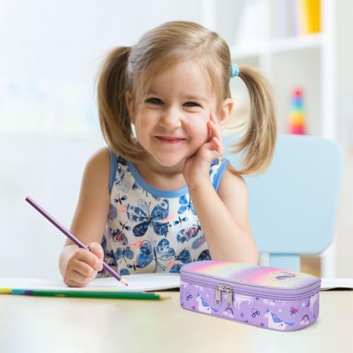 Image of Bagseri Kids Pencil Case Girls - Cute Pencil Case Large Capacity Pencil Pouch Pencil Box, Multifunction Pencil Bag with Compartments for Girls Kids Teen, Pen Case Only (Glitter Purple Unicorn)
