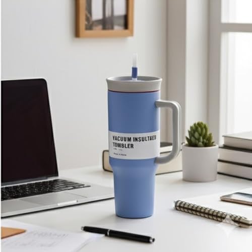 Image of HomeCloud 1200ml Insulated Coffee Tumbler with Lid - Double Wall Travel Mug for Hot & Cold Drinks, Leak-Proof, Durable, Portable, Stylish Stainless Steel Design (Haze Blue)