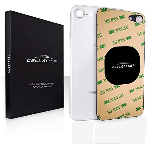 Cell4less Back Glass Compatible with The iPhone 8 W/Full Body Adhesive, Removal Tool, and Wide Camera Hole for Quicker Installation NO Logo (Silver) Cover