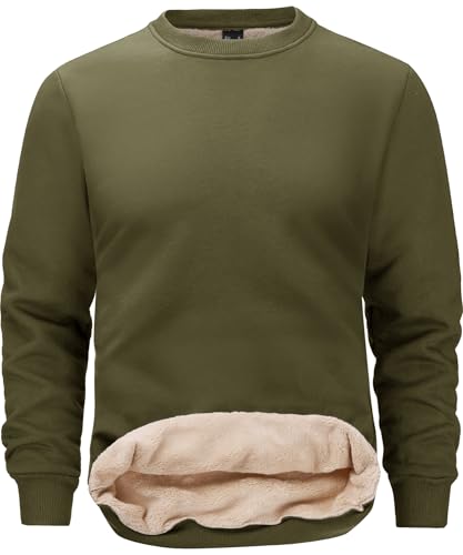 Tansozer Pull d'hiver pour Hommes Sweatshirt Chaud de Travail Polaire Épaisse Sweater Thermique Polaire Pullover Crewneck, Vert Armée, L