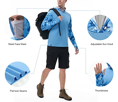 Image of FISHEAL Men's Performance Fishing Hoodie Shirt - UPF 50+ UV Sun Protection Long Sleeve Shirts with Mesh Face Mask
