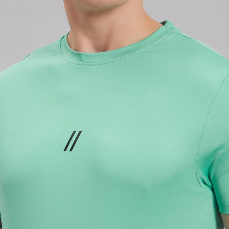 Image of ATICX Slim Fit Polyester Sports T-Shirt for Men - Round Neck Quick Dry Fit Half Sleeve Breathable Stylish Gym & Workout Tee - Lightweight Running Cycling Football Swimming Training Sportswear Top