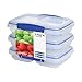 Sistema 3-Piece Food Storage Containers with 2 Compartments and Lids for Meal Prep, Dishwasher Safe, 11.8oz, Clear/Blue, 3 count (Pack of 1)