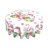 Sweetshow Flamingo Tablecloth Round 60 Inch Spring Summer Floral Table Cloth Tropical Green Leaf Flo