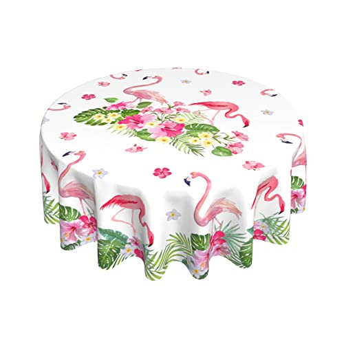 Sweetshow Flamingo Tablecloth Round 60 Inch Spring Summer Floral Table Cloth Tropical Green Leaf Flower Decorative Table Cover With Wrinkle Resistant For Home Kitchen Dining Table Indoor Party Picnic #TOP7