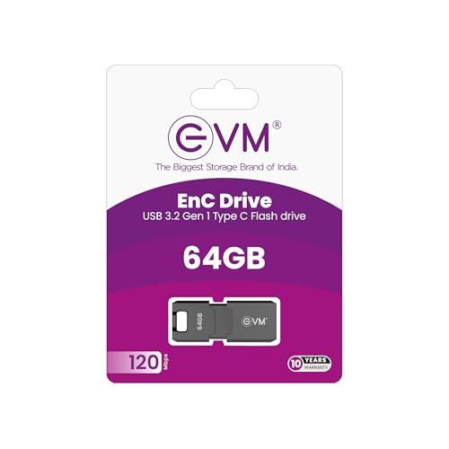 Image of EVM EnC 64GB Type-C USB 3.2 Gen 1 Flash Drive | Impressive 120MB /s Read| Sleek Compact Modern Design | Integrated Convenient Key Loop | Versatile Portable Storage | 10 Years Warranty (ENC /64GB)