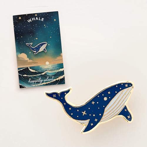 Image of Blue Whale with Stars Lapel Pin, Ocean Gifts, Sea Enamel Brooch Accessories for Women