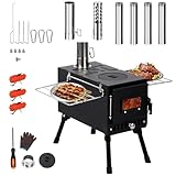 REDCAMP Réchaud à bois avec verre, poêle à bois portable avec cheminée coupe vent pour tente, abri de cuisine, chauffage en plein air, noir