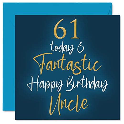 Fantásticas tarjetas de cumpleaños 61 para tío – 61 Today & Fantastic – Tarjeta de feliz cumpleaños para tío de sobrina, sobrino, regalos de cumpleaños de tío, tarjetas de felicitación de cumpleaños