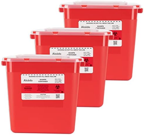 Alcedo Sharps Container for Home Use 2 Gallon (3-Pack), Biohazard Needle and Syringe Disposal, Professional Medical Grade