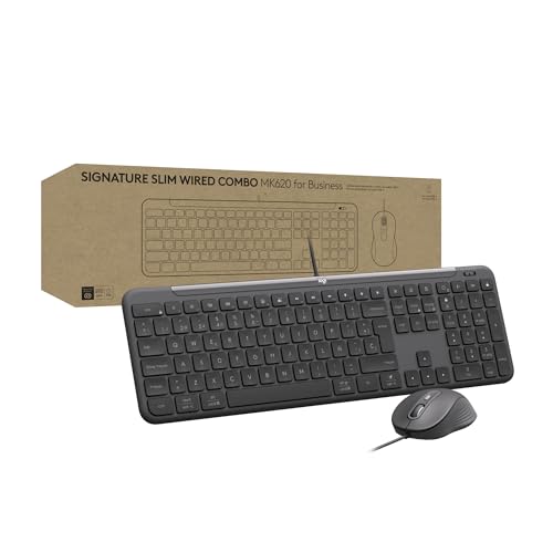 Combo MK620 Logitech Signature Slim con teclado de tamaño normal y ratón con cable para PC y Mac