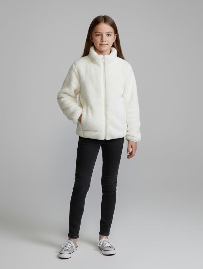 Alan Jones Clothing Girls Furry Fleece Full-Zip Jacket Off-White - Image 5