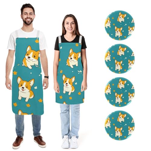 Tabliers de cuisine corgi imperméables et résistants à l'eau avec poches