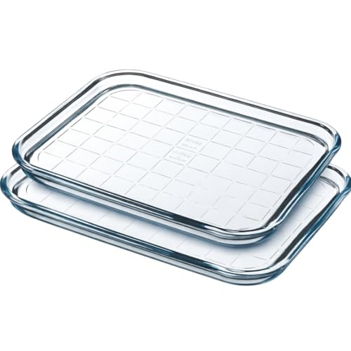 DTD QUALITY MATTERS Glass Baking Tray Set of 2 Ovenproof Heat Resistant Scratch Resistant | 32 x 26 cm | Dishwasher Microwave Freezer Safe | Rectangular Glass Oven Dishes for Baking & Roasting