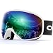 Odoland General OTG Ski Goggles for Adult, Double Anti-Fog Lenses with UV400 Protection, S2 Goggles for Snowboarding Skating Sledding, White