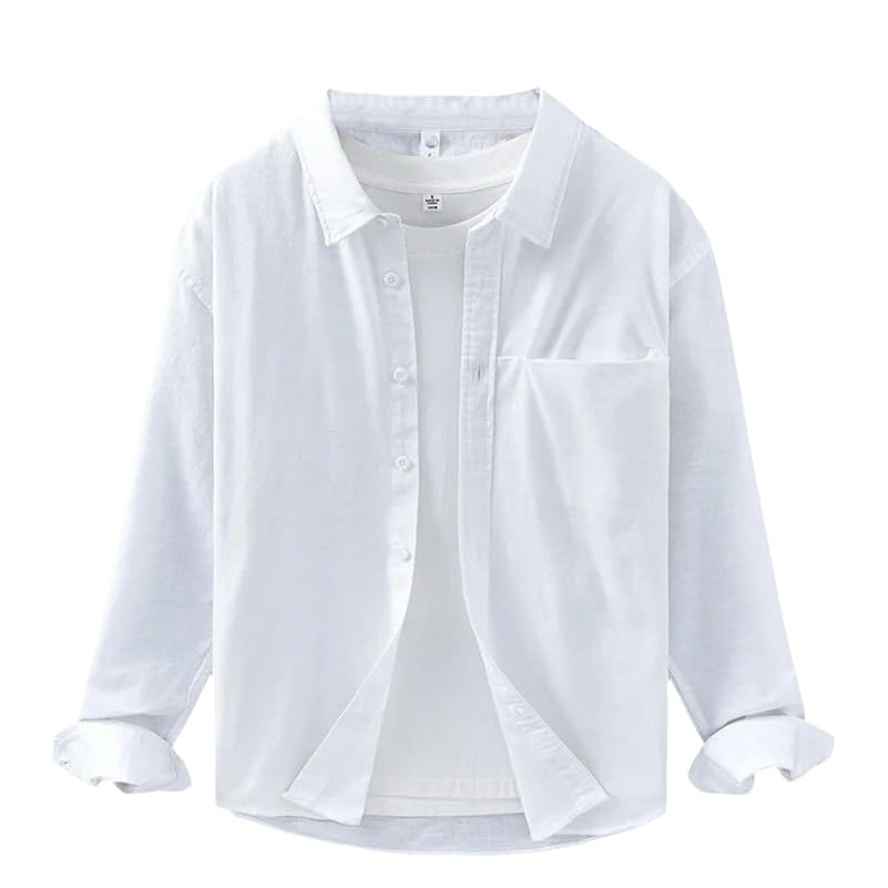 Chemise en coton lin homme respirante et fine en couleur unie épurée