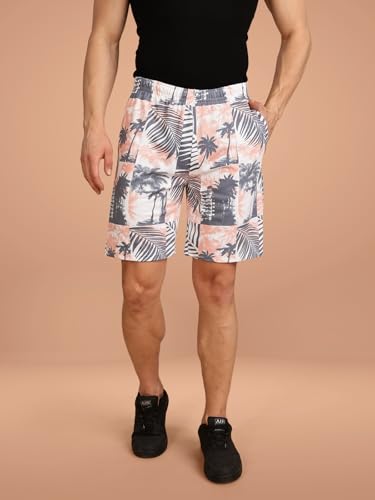 Image of BULLMER Regular Fit Cotton Blend Summer Shorts for Men - Pack of 1 | Printed Shorts for Men Grey