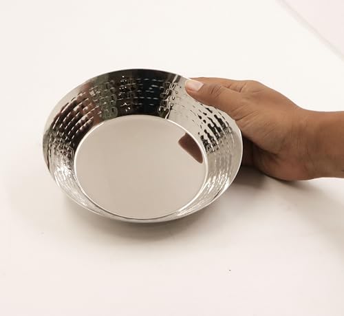 Image of Spillbox Stainless Steel Hammered Parat Lunch Plate Set - Quarter, Snack, Nasta, Dessert, Side Dish - Mirror Finish, BPA Free - Set of 2