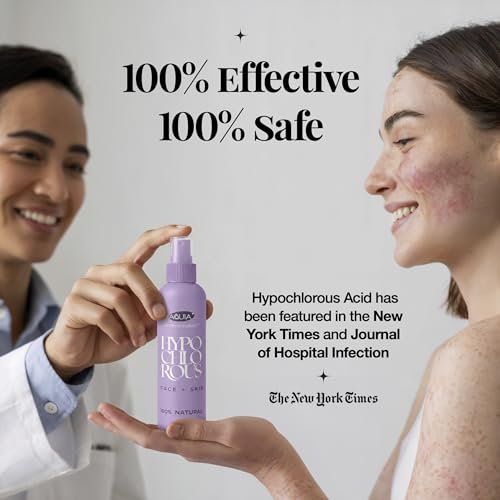 Image of Aquia Hypochlorous Acid Spray for Face and Skin; Facial Cleanser | 8oz Face Mist Hypochlorous Acid Spray for Skin, Acne, Rash, Eczema, Wound | Antimicrobial Facial Cleanser Acne Sprays; Purple 8oz