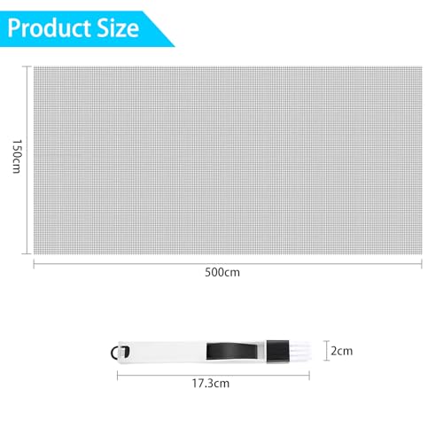 Fillis Insektenschutz Fliegengitter, 150x500cm Ersatzgitter Meterware aus Fiberglas Mückenschutz Gewebe Moskitonetz mit Reinigungsbürste DIY Zuschneidbar für Fenster Tür, Grau