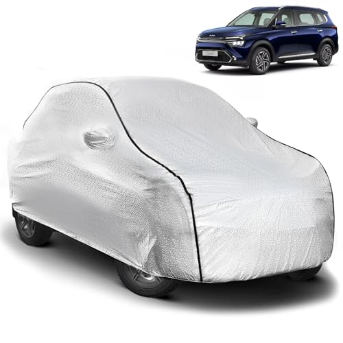 Image of Pivalo Car Cover for Kia Carens All Model & Years (2022-2025) 100% Waterproof with Mirror Pockets, Triple Stitched Bottom Elastic Dustproof Full Body Protection (Heat & UV Resistant, Silver)