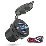 MICTUNING Upgraded Quick Fast Charge 3.0 Dual USB Charger Socket Power Outlet with LED Digital Voltmeter and Touch Switch for 12V/24V Car Truck Golf Cart Boat Marine Motorcycle RV and More