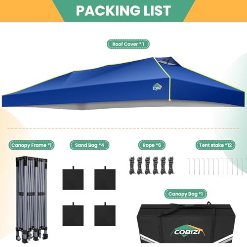 Image of COBIZI 10x20 Pop Up Canopy Tent, Outdoor Party Tent Without Sidewall One Push Setup Glow, 3 Adjustable Height Air Vent Waterproof UPF50+, Bag, 4 Sandbag, 6 Stake, 12 Rope for Beach, Commercial